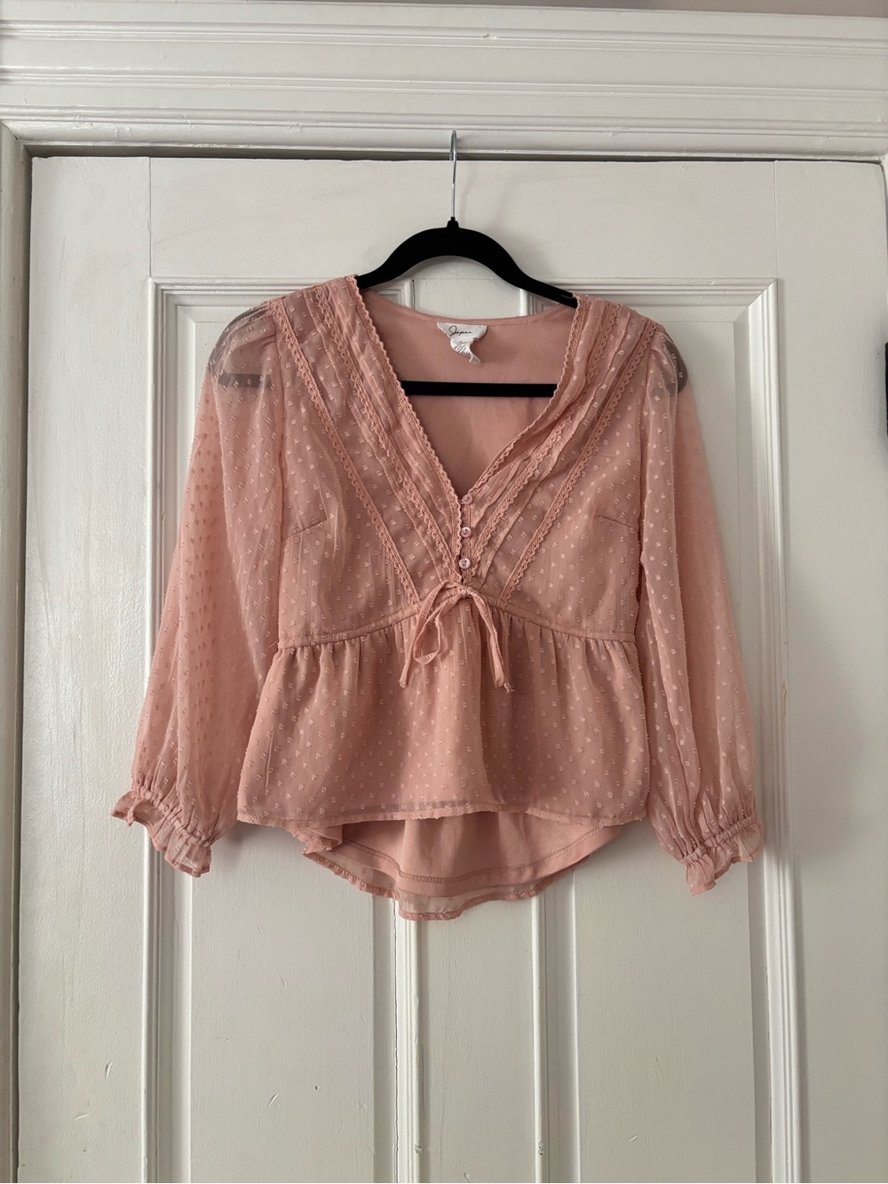 Japna Dusty Pink Lace-Trim Peasant Blouse